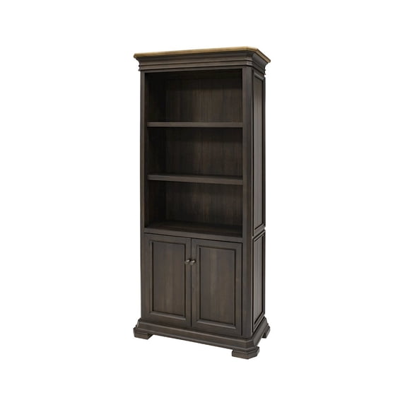 Executive Bookcase With Wood Doors Mildly Distressed Fully Assembled Brown
