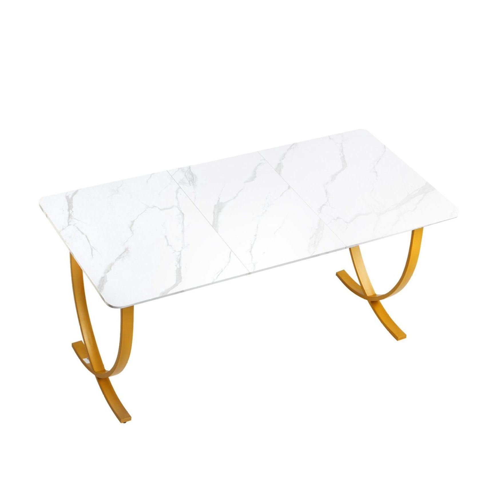 Executive Desk 63" W Modern Office Computer Table White & Gold Large Conference Desk