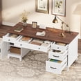 thumbnail image 1 of Executive Desk with File Drawers, Farmhouse Office Desk with Charging Station, 60 Inch Wood Computer Desk with Cabinet Storage for Study Work Writing, White Walnut, 1 of 8