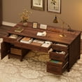 thumbnail image 1 of Executive Desk with File Drawers, Farmhouse Office Desk with Charging Station, 60 Inch Wood Computer Desk with Cabinet Storage for Study Work Writing, White Walnut, 1 of 8