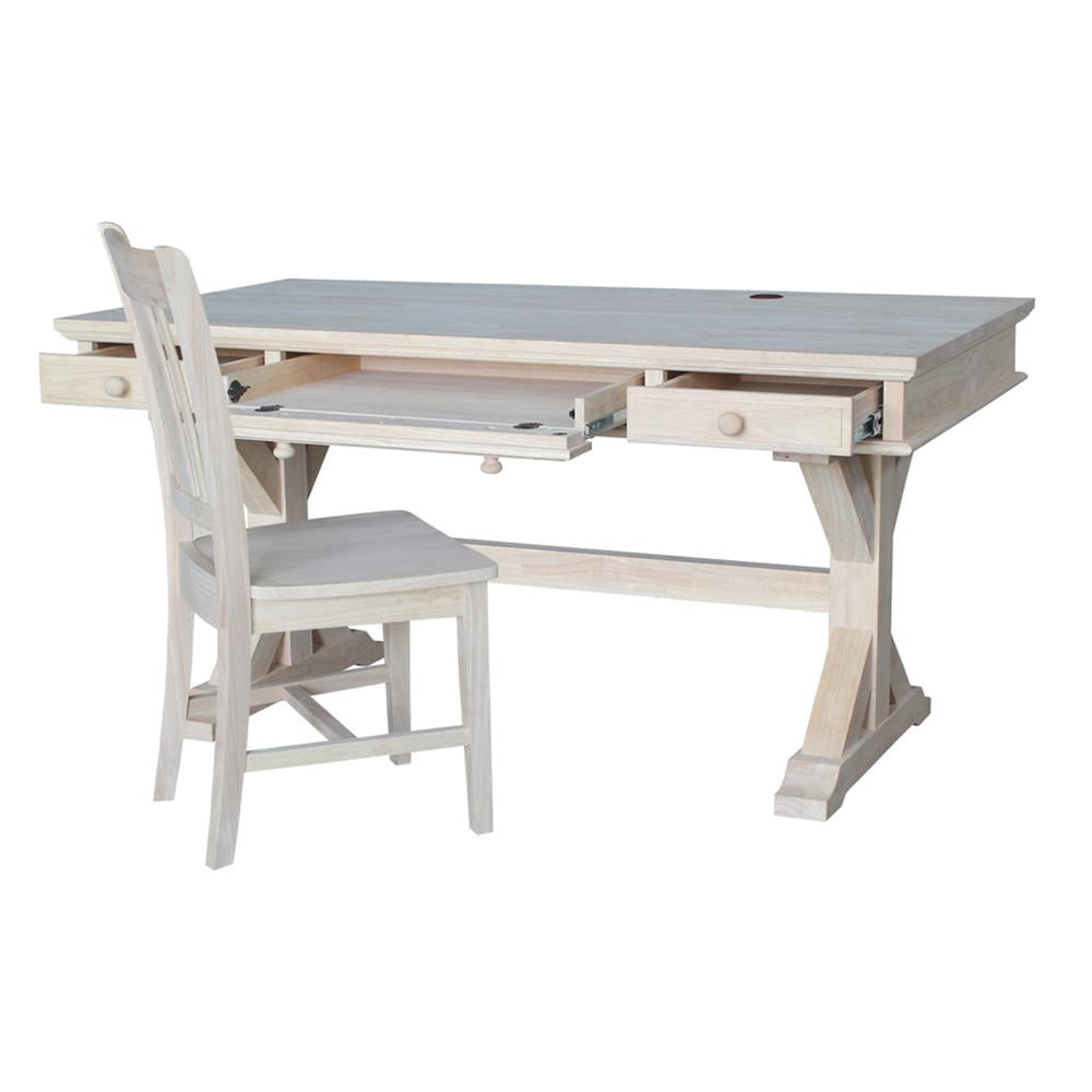 Elegant White Solid Hardwood Executive Desk with Canyon Base and Keyboard Tray