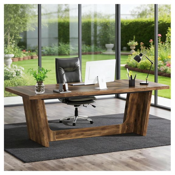 Executive Desk, Wood Study Computer Desk - 70.87" Writing Table with Large Workspace, Industrial Design, Rustic Brown, Home Office Furniture
