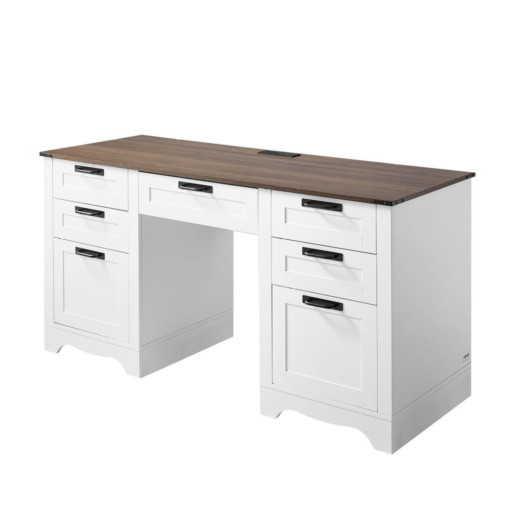 Executive Desk with Charging Station, Farmhouse Office Table