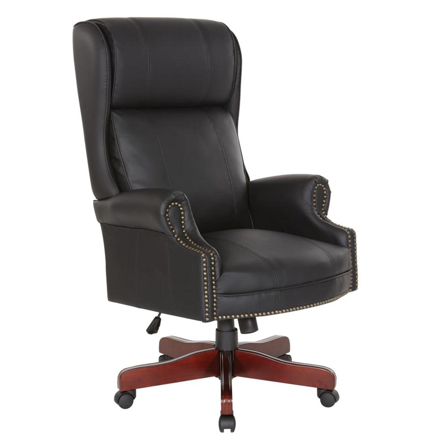 3/4 ぴよ 柏木工 DOLCI Highback chair Executive High Back Chair with Black Vinyl and Brass Finish Nail