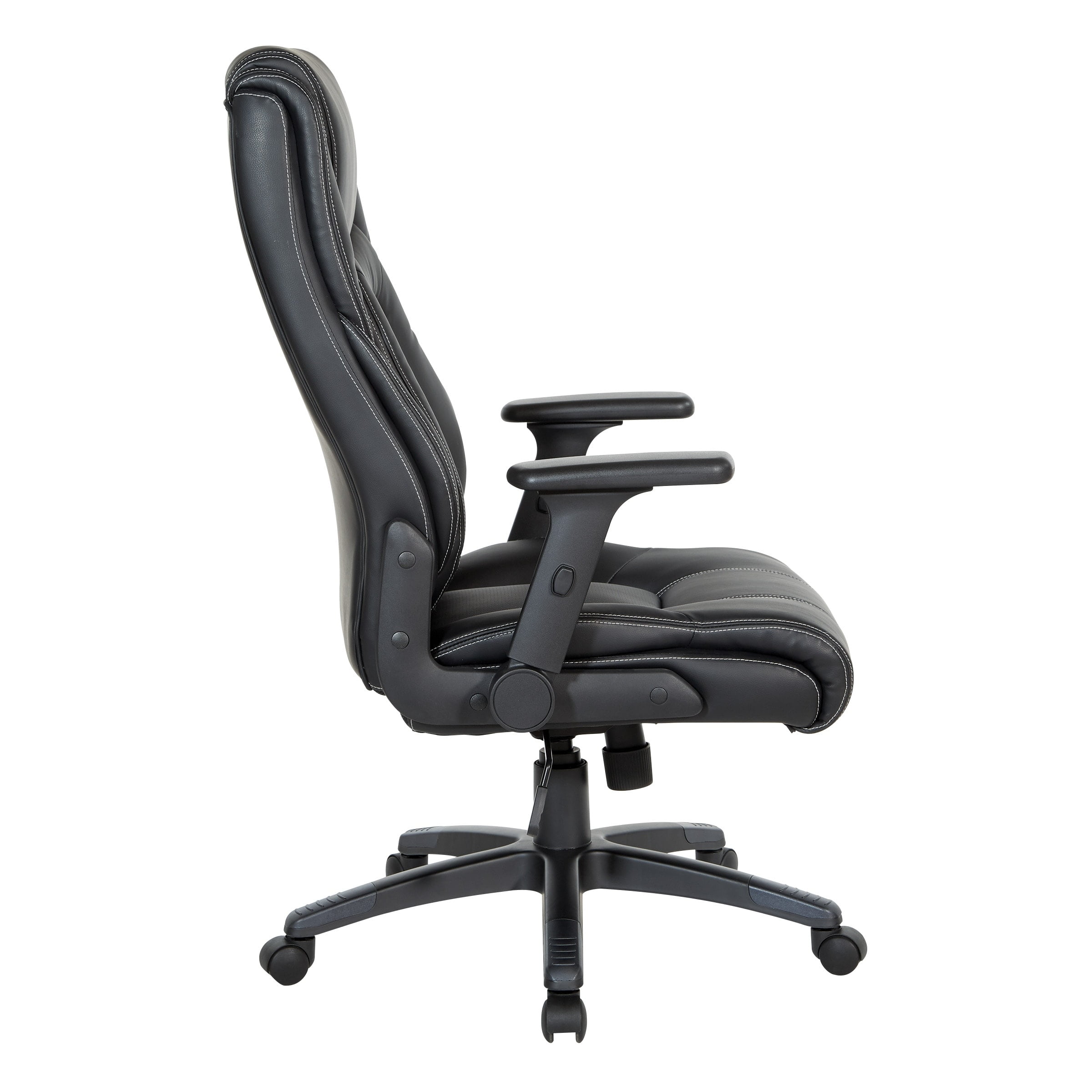 Executive High Back Swivel Office Chair with Adjustable Arms in Black Leather