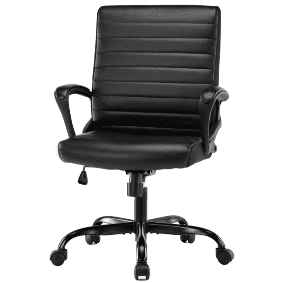Executive Home Office Chair, Ergonomic Computer Desk Chair Bonded Leather, Adjustable Swivel Rolling Task Chairs Mid Back with Armrests