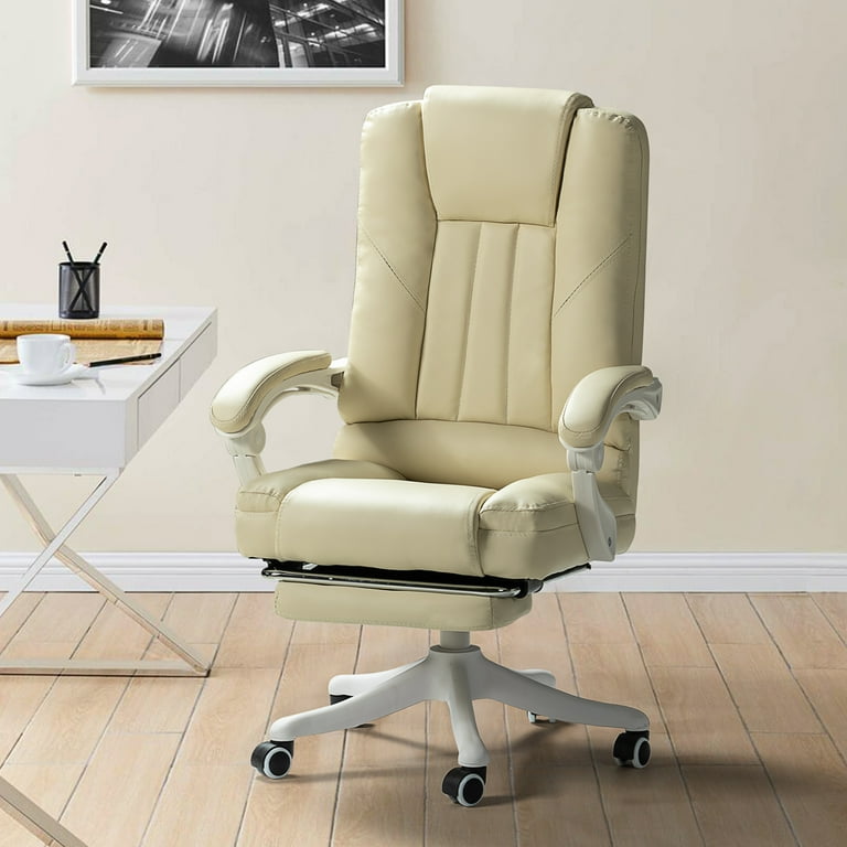 Executive Home Office Chair with Footrest 360 Swivel Computer Desk Chair with Wheels and Arms Ergonomic Adjustable Faux Leather Chair with Height