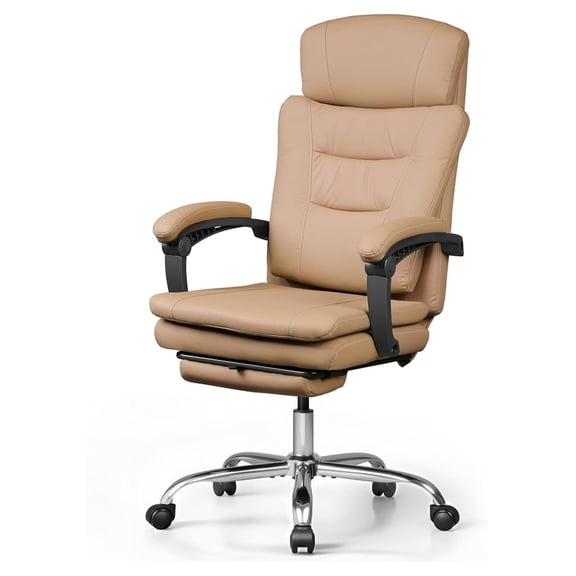 Executive Leather Home Office Chair with Footrest, High Back and Heavy Duty, Comfortable Big and Tall Ergonomic Desk Chair with Lumbar Support, Comfy Reclining, SGS Class 4 Gas Lift, Brown
