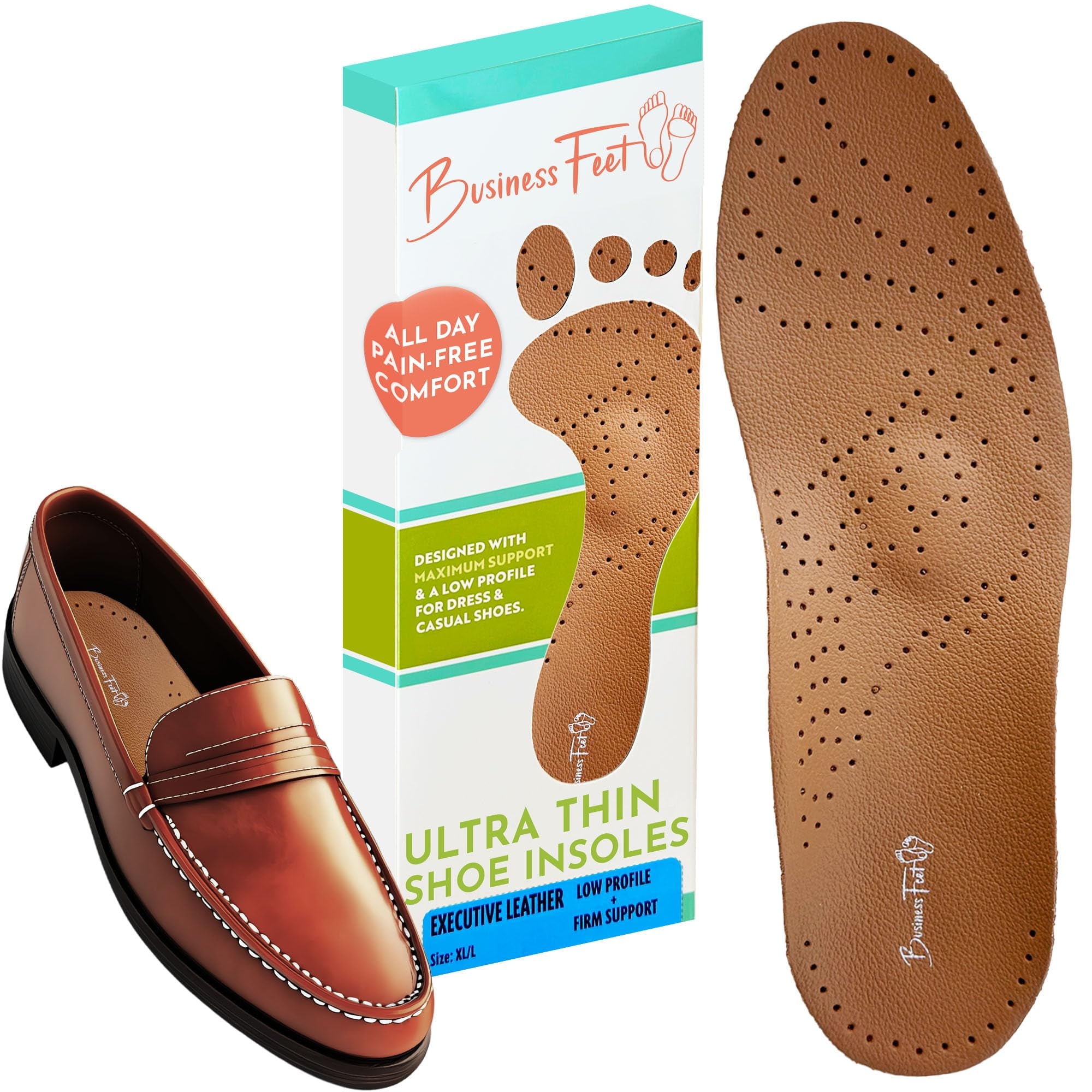 Executive Leather Ultra Thin Shoe Insoles Men & Shoe Inserts for Women. Cow  Leather Arch Support Insoles That Don't Crowd Toe Box. Best Shoe Insoles ...