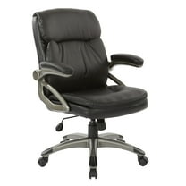Executive Low Back Chair in Black Bonded Leather with Titanium Accents