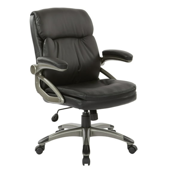 Executive Low Back Chair in Black Bonded Leather with Titanium Accents