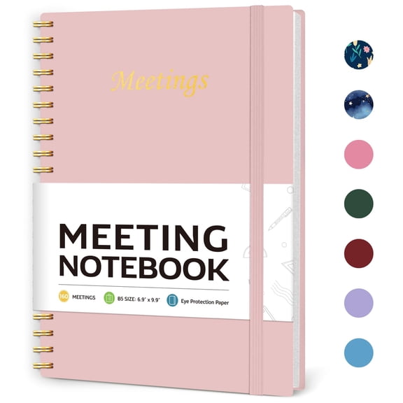 Executive Meeting Notebook for Professionals, Work Planner with Structured Note Taking Sections, 160 Page Durable Notebook for Business Meetings Team Projects, Pink