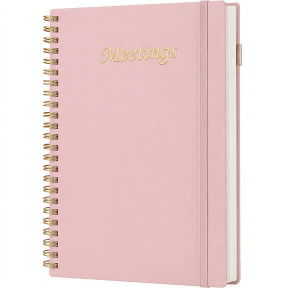 Executive Meeting Notebook for Professionals, Work Planner with Structured Note Taking Sections, 160 Page Durable Notebook for Business Meetings Team Projects, Pink