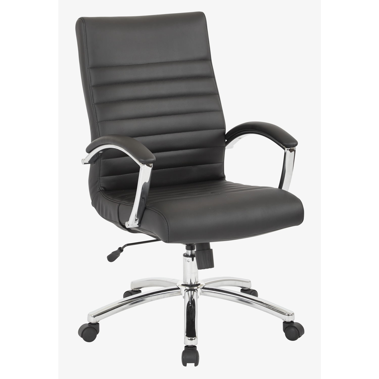 Black Faux Leather Executive Mid-Back Office Chair with Adjustable Arms