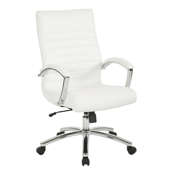 Executive Mid-Back Chair in White Faux Leather with Padded Arms