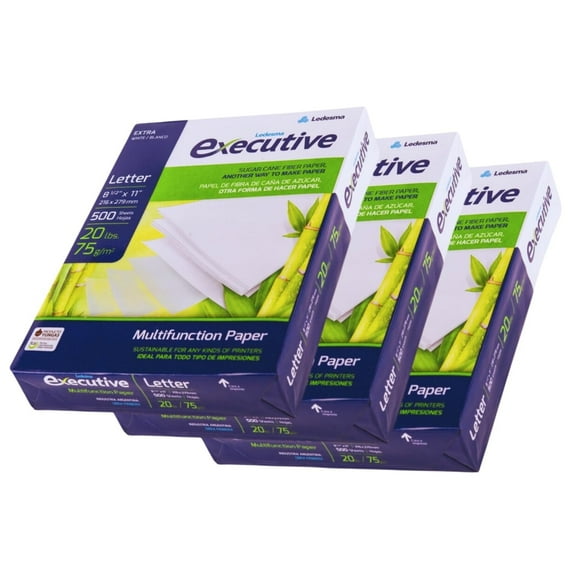 Executive Multipurpose Copy Printer Paper - Size 8.5 x 11, 20lb - Sugarcane Fiber, 92 Bright White Paper, Ideal for All Office & Photocopy Printers & Designs (3 Reams - 1500 Sheets)