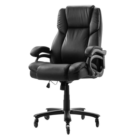 Executive Office Chair, 500 lb. Capacity, Ergonomic with Knob-Control Lumbar Support, PU Reclining Desk Chair, Black