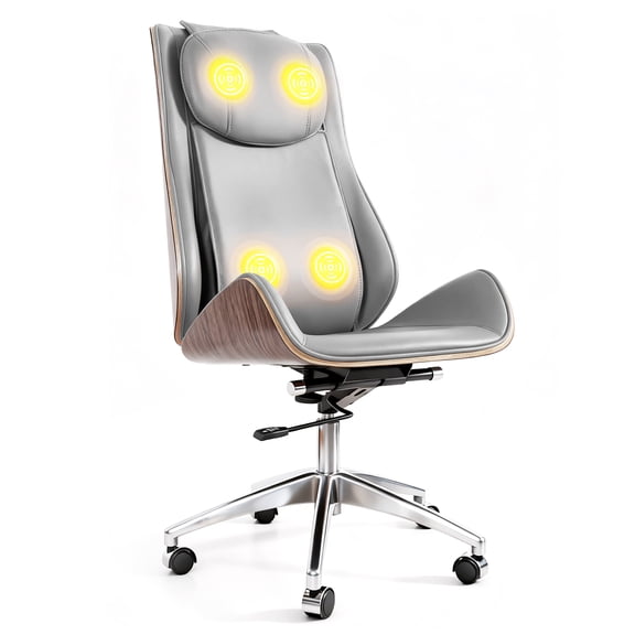 Executive Office Chair with 6-Point Massage, Ergonomic High Back Leather Desk Chair for Big & Tall (300lbs), 135° Reclining & Lumbar Support for Home Office Prolonged Sitting