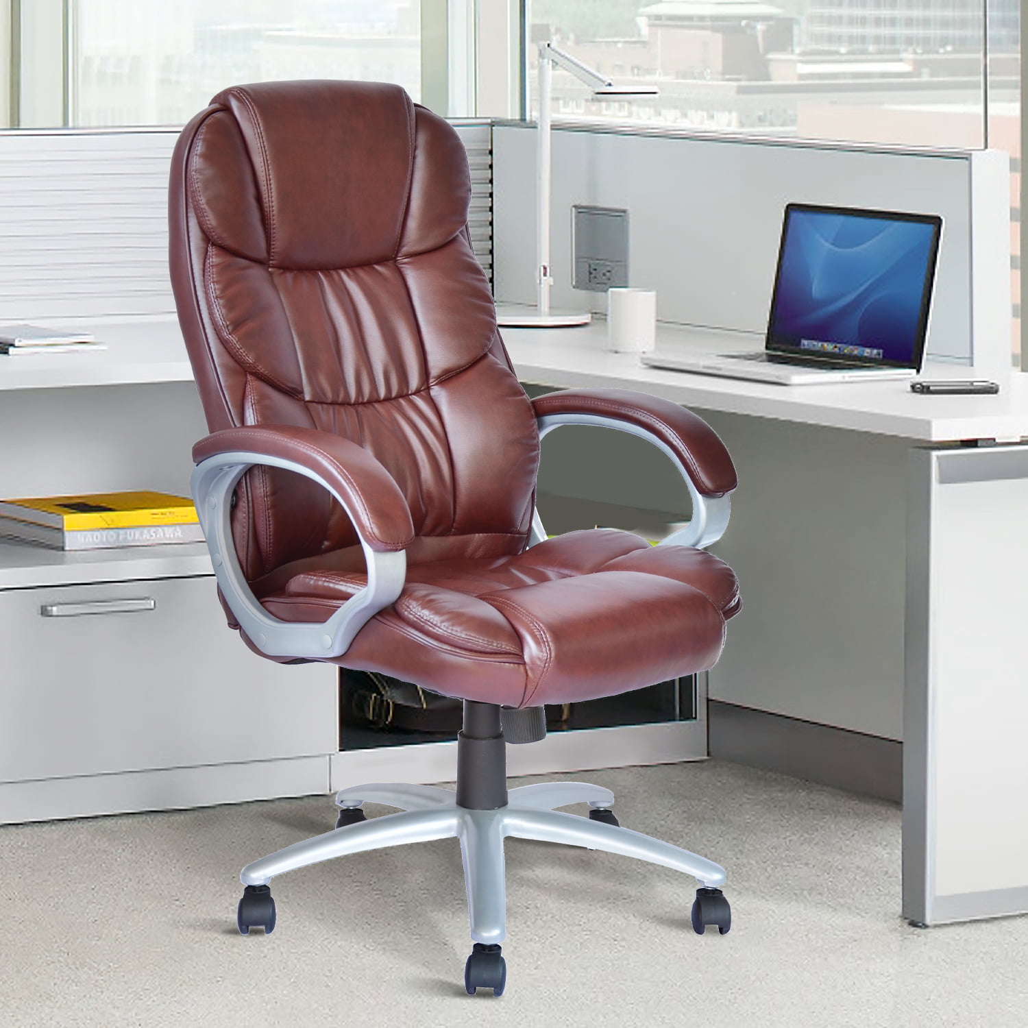 Big and Tall Office Chair High Back Executive Office Chair Comfortable  Thickening Padded Cushion Leather Chair All Day Comfort Wide Seat Ergonomic