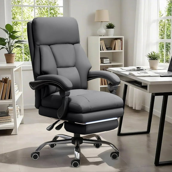 XUEGW Executive Office Chair Comfortable Desk Chairs with Foot Rest High Back Computer Gaming Chairs Reclining PU Leather Work Chair for Home Office,Gray