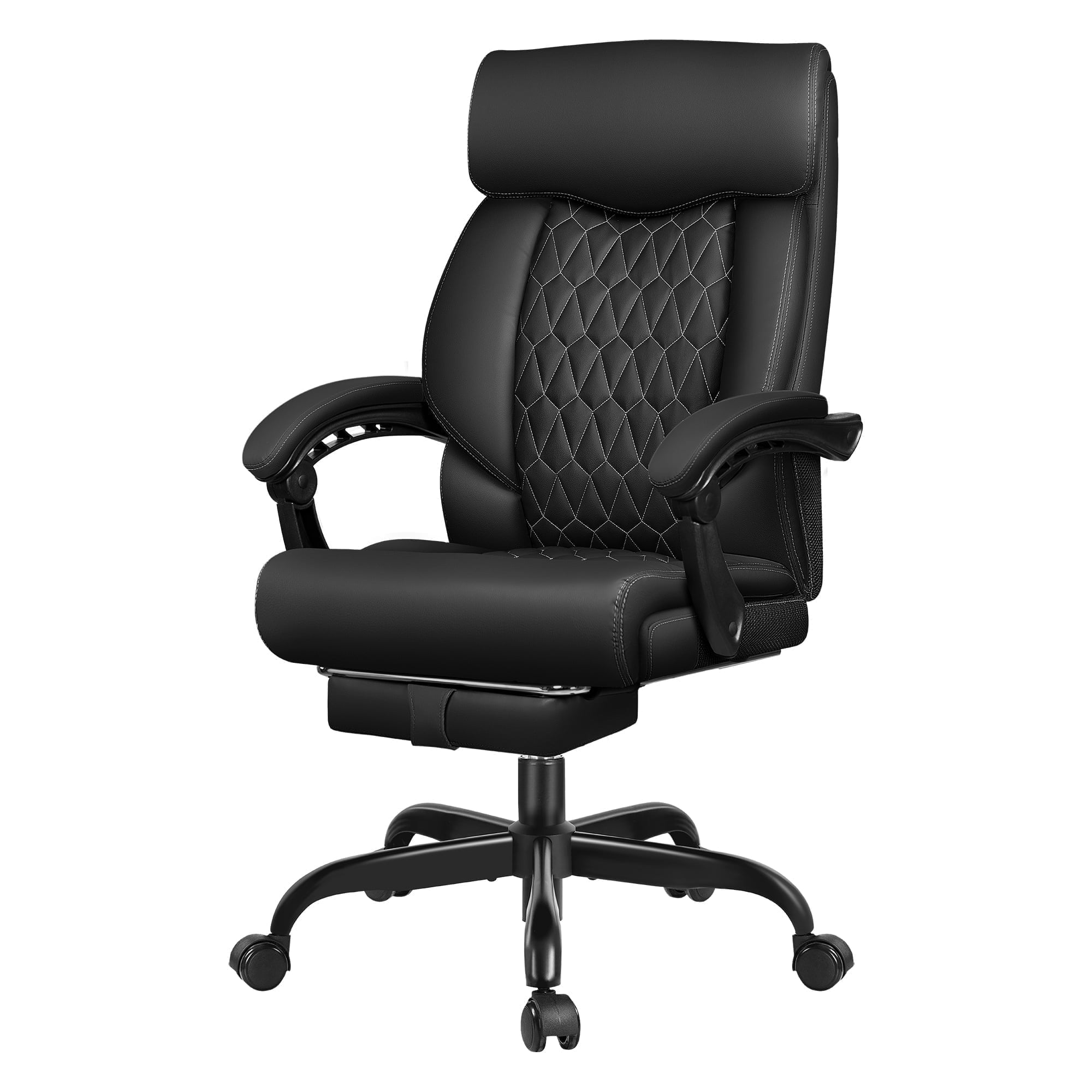 FASTES Executive Office Chair, Ergonomic Desk Chair with Adjustable Armrests, Big and Tall Office Chair Computer Leather Chair with Footrest and Lumbar Support, Black