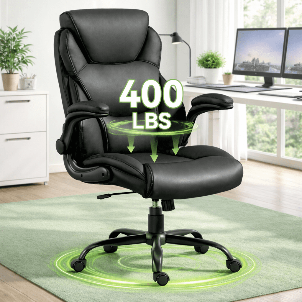 Big and Tall Office Chair 400LBS, Heavy Duty High Back Executive Ergonomic PU Leather Desk Chair, Adjustable Height 360° Swivel Rolling Wheels Computer Chair for Home Office Work