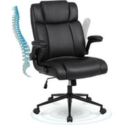 Executive Office Chair, Ergonomic Home Office Desk Chair with Wheels, Thicken Flip-up Armrest and Lumbar Support, Upholstered Leather Mid-Back Computer Gaming, Black