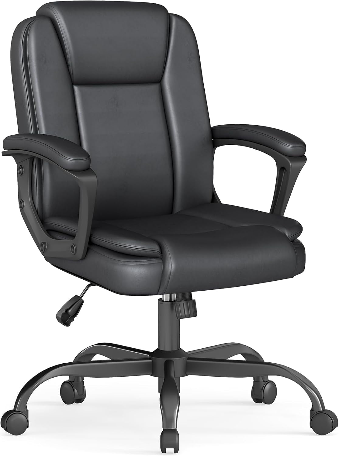 Ergonomic Mid-Back Gaming & Office Chair with Adjustable Height – PU Leather, Black with Blue Accents, Lumbar Support, Rolling Swivel Base for Home Office & Gaming