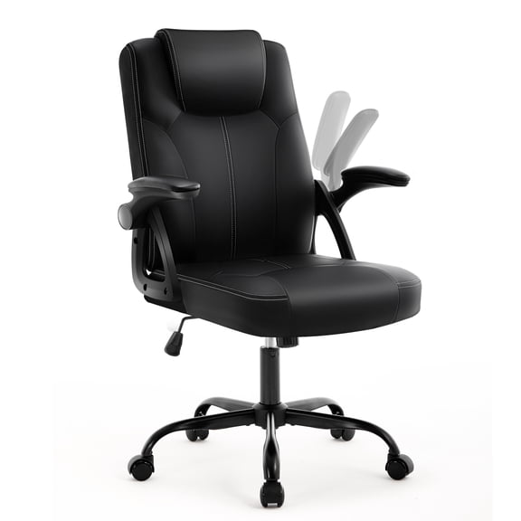 Executive Office Chair, Ergonomic PU Leather Computer Chairs, Executive Breathable Desk Chair with Padded Flip-Up Arms, 360 ° Swivel Rolling Chair Comfy Padded for Working Studying Gaming (Black)