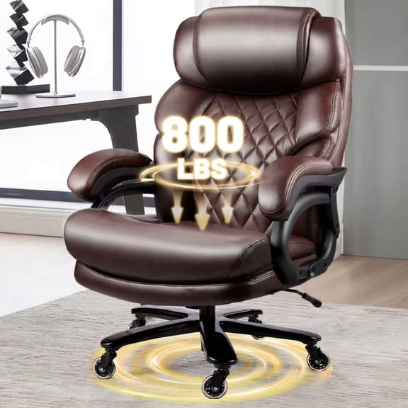 Executive Office Chair for Home Office, 800lbs Heavy Duty, High Back Extra Wide Seat with Adjustable Lumbar Support, Faux Leather Spacious Computer Desk Chair