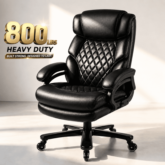 800lbs Executive Office Chair for Home Office, High Back Extra Wide Seat with Adjustable Lumbar Support, Heavy Duty Faux Leather Spacious Computer Desk Chair
