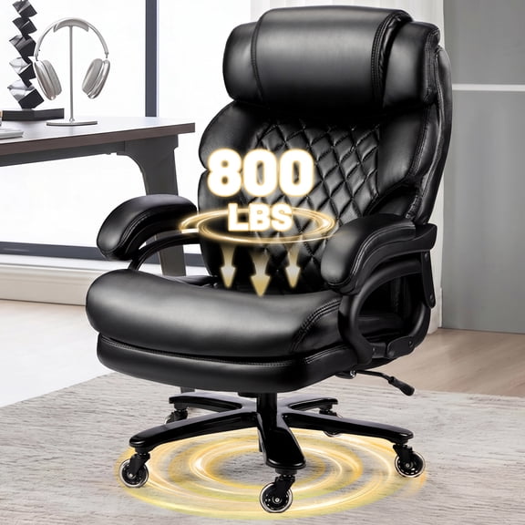 Executive Office Chair for Home Office, 800lbs Heavy Duty, High Back Extra Wide Seat with Adjustable Lumbar Support, Faux Leather Spacious Computer Desk Chair