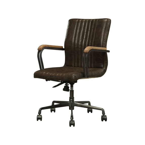 Executive Office Chair In Distressed Chocolate Top Grain Leather - Top Grain Leather, Metal, Plywood, Foam