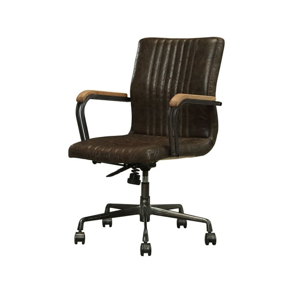 Executive Office Chair In Distressed Chocolate Top Grain Leather - Top Grain Leather, Metal, Plywood, Foam