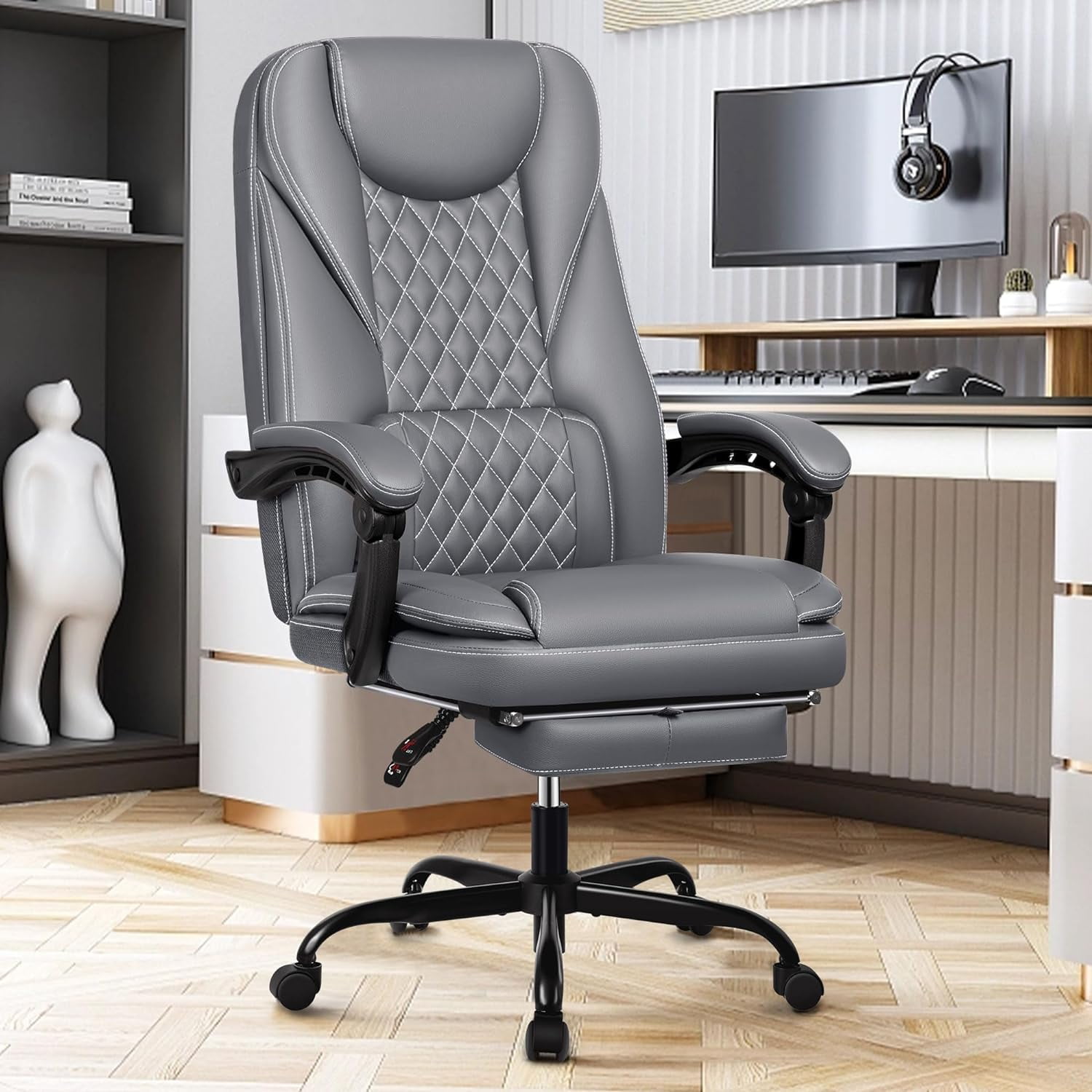 Executive Office Chair, Leather Reclining Big and Tall Office Chair ...