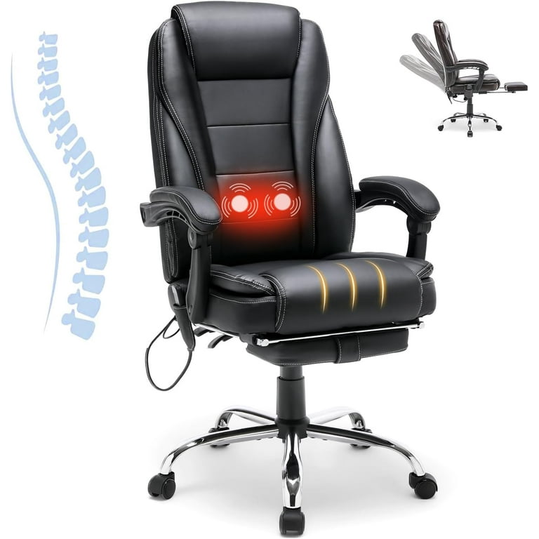 Executive Office Chair Massage Heated Desk Chair with Ergonomic High Back PU Leather Computer Chair with Footrest Lumbar Support for College Dorm Black Walmart