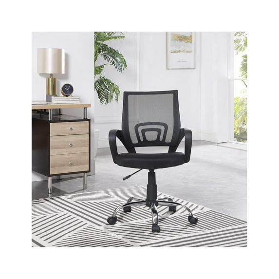 Executive Office Chair Mesh Mid-Back Swivel Office Chair with Armrest, Lumbar Support, Back Adjustment, Caster Wheels, Rolling Task Chair - Gray