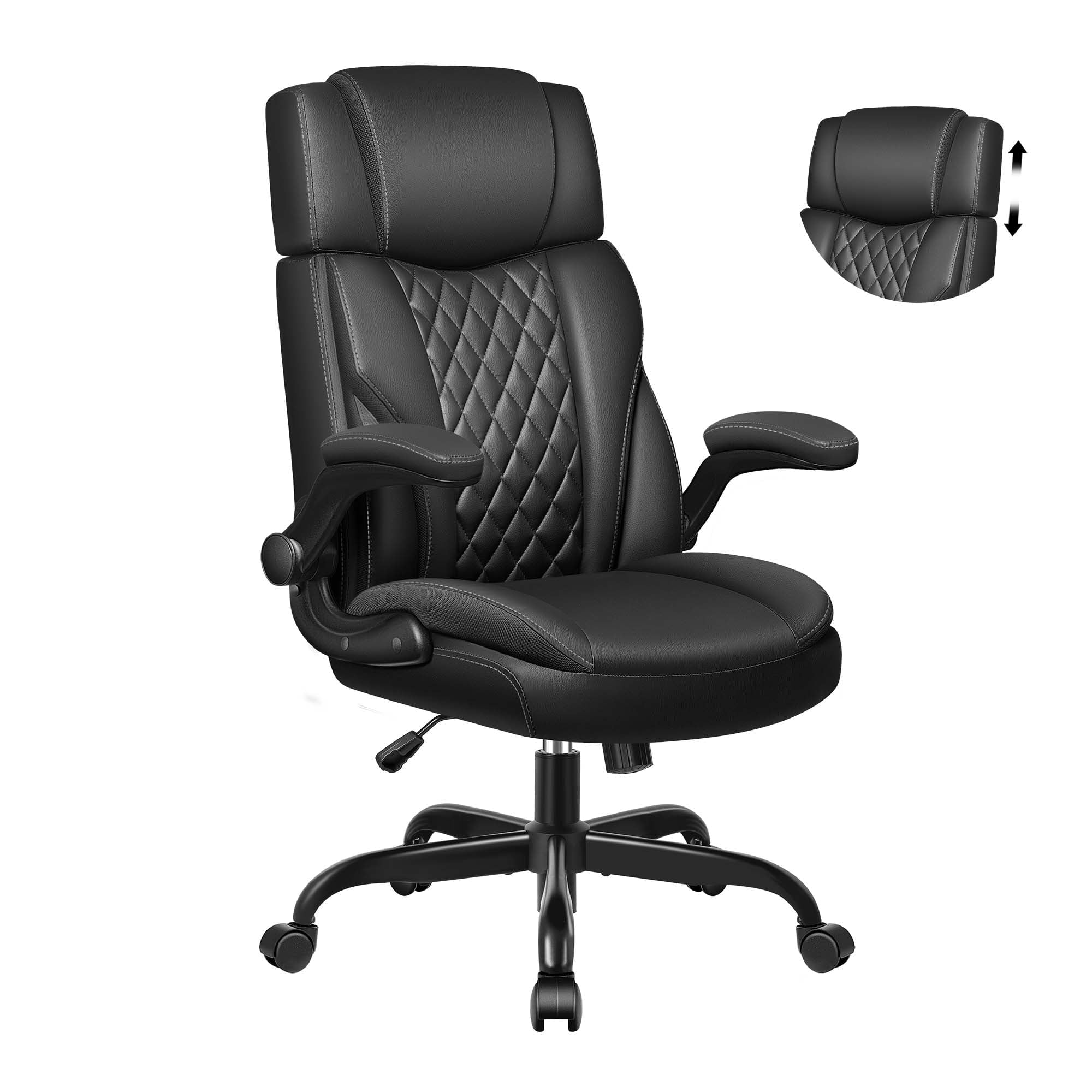 FASTES Big and Tall Ergonomic Office Chair - Black Leather Computer Desk Chair, Reclining High Back Ergonomic Chair with Adjustable Headrest & Lumbar Support