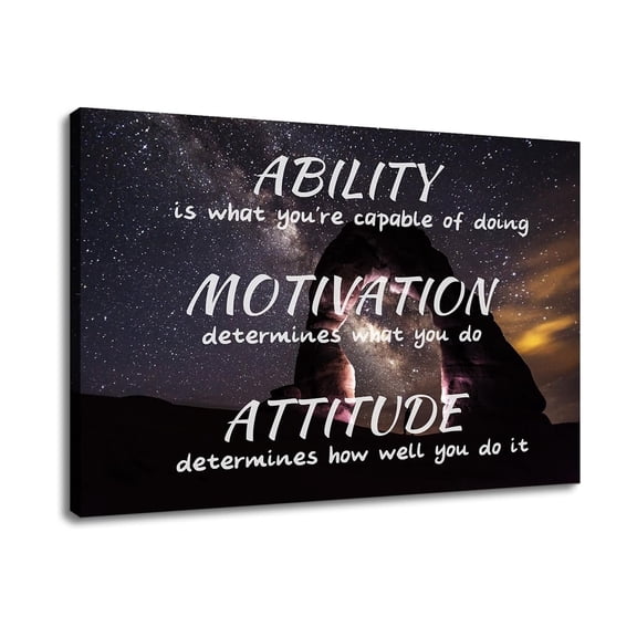 Executive Office Decor, Ability Attitude Motivation Gold Foil Canvas Print, Luxury Motivational Wall Art for Managers, Leaders, Home Office Library