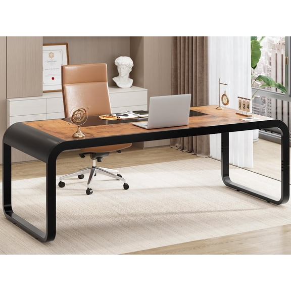 Executive Office Desk 63 x 23.6 Inches, Large Workstation for Home Office with Cable Management, Rustic Brown Modern Writing Table for Laptop and Printer
