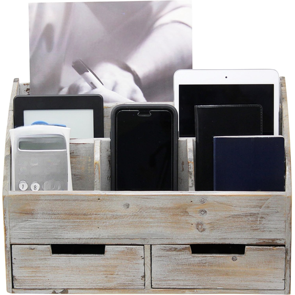 Executive Office Solutions Vintage Rustic Wooden Office Desk Organizer & Mail Rack For Desktop, Tabletop, or Counter - Distressed Torched Wood-Store Supplies, Desk Accessories, Mail Barnwood (WO3)