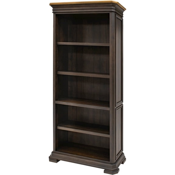 Executive Open Wood Bookcase Mildly Distressed Fully Assembled Brown