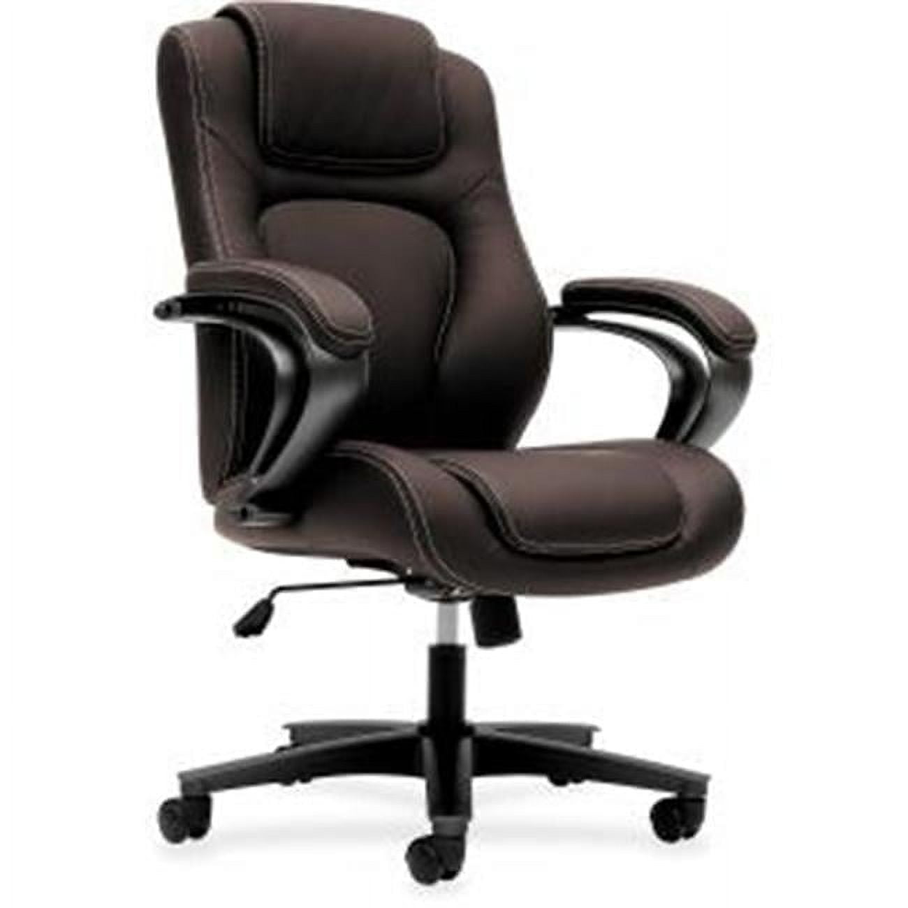 Luxurious Brown Vinyl High-Back Executive Swivel Chair with Lumbar Support