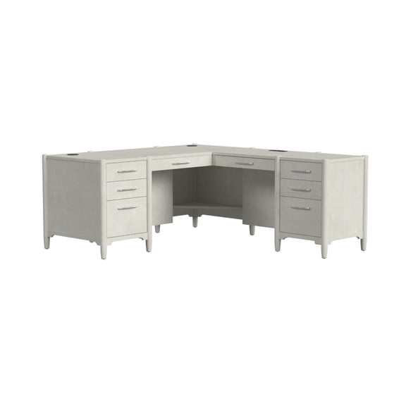Executive Wood Double Pedestal L Desk Corner Table Office Storage White