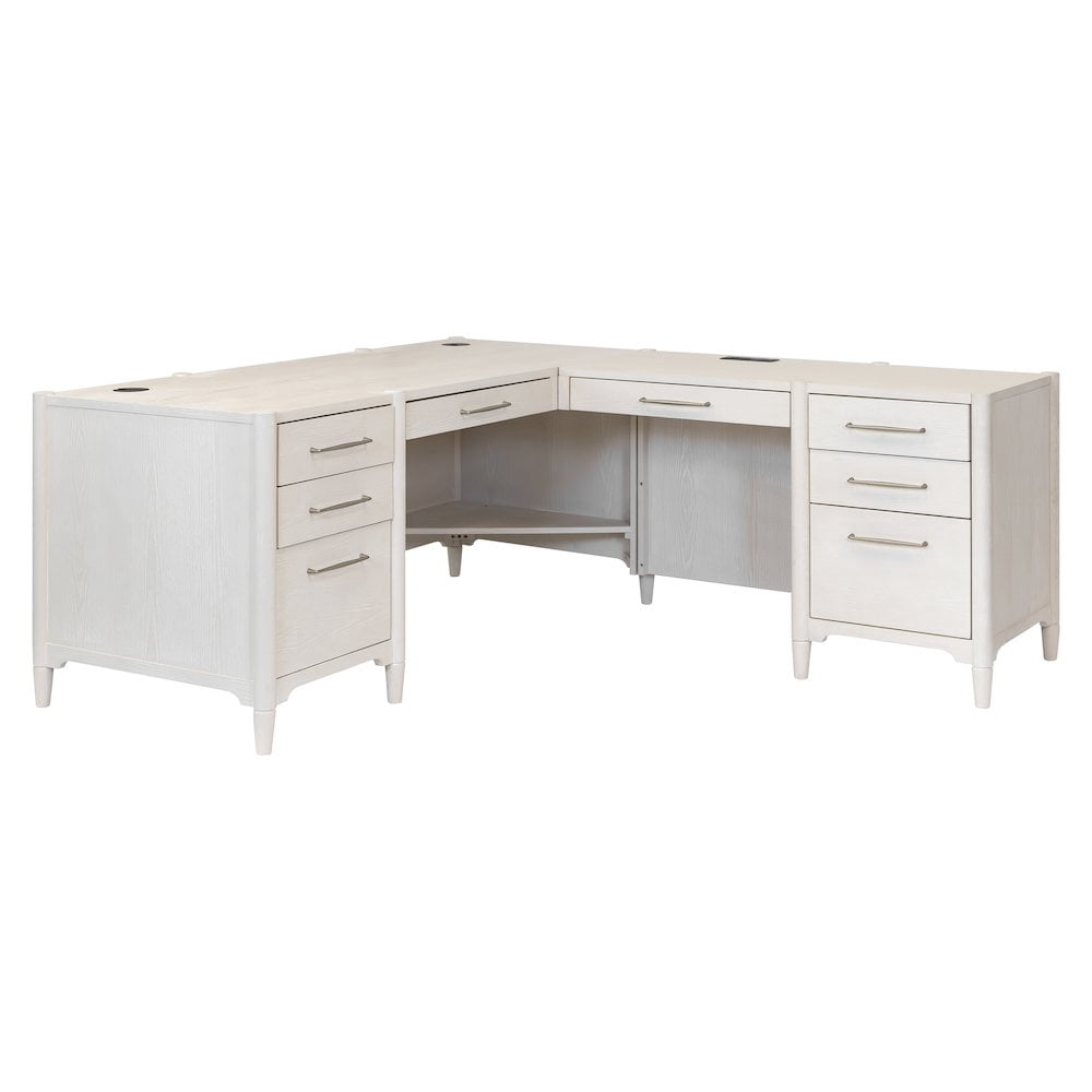 Executive Wood Double Pedestal L Desk Corner Table Office Storage White