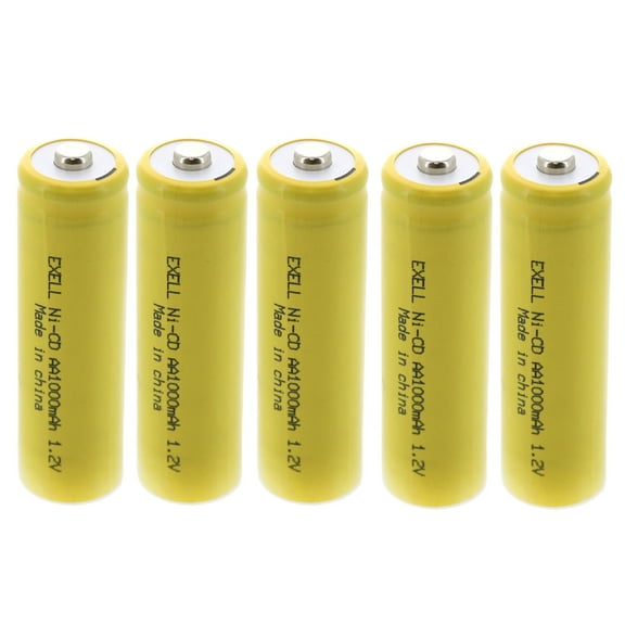 Exell Battery 5-Pack AA 1.2V 1000mAh NiCD Button Top Rechargeable Batteries