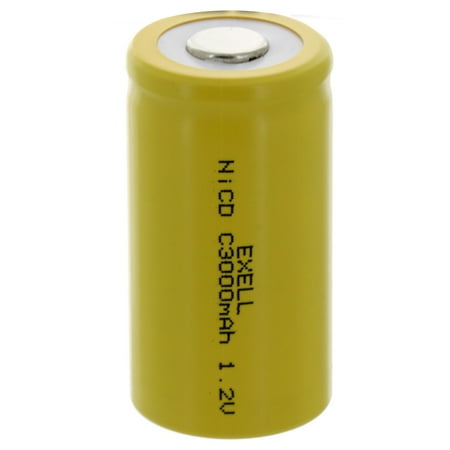 Exell C Size 1.2V 3000mAh NiCD Flat Top Rechargeable Battery