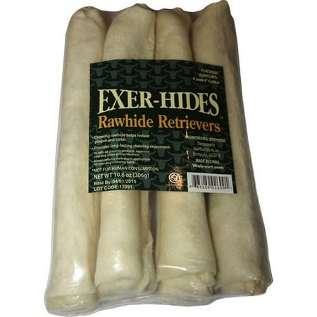 Exer-Hides 9" Neutral Rawhide Retrievers, 4-Pack