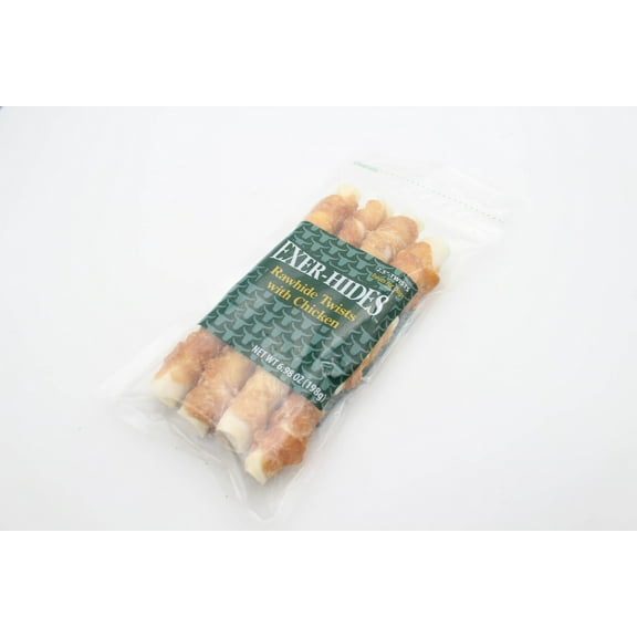 Exer-Hides Dog Treats 2.5" Rawhide Twist with Chicken, 12-Pack