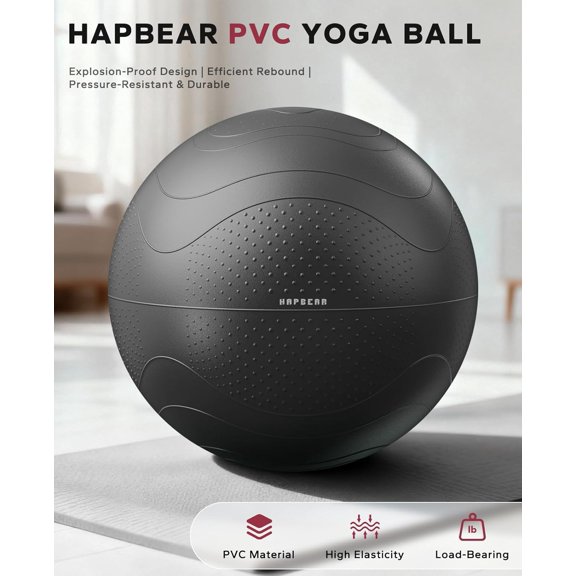 Exercise Ball (22''/26''/30'') - Anti-Burst Slip-Resistant Yoga/Pilates Ball for Core Training & Posture Improvement, Home Gym/Rehab/Pregnancy Ball, Quick Pump & 3 Resistance Bands Included